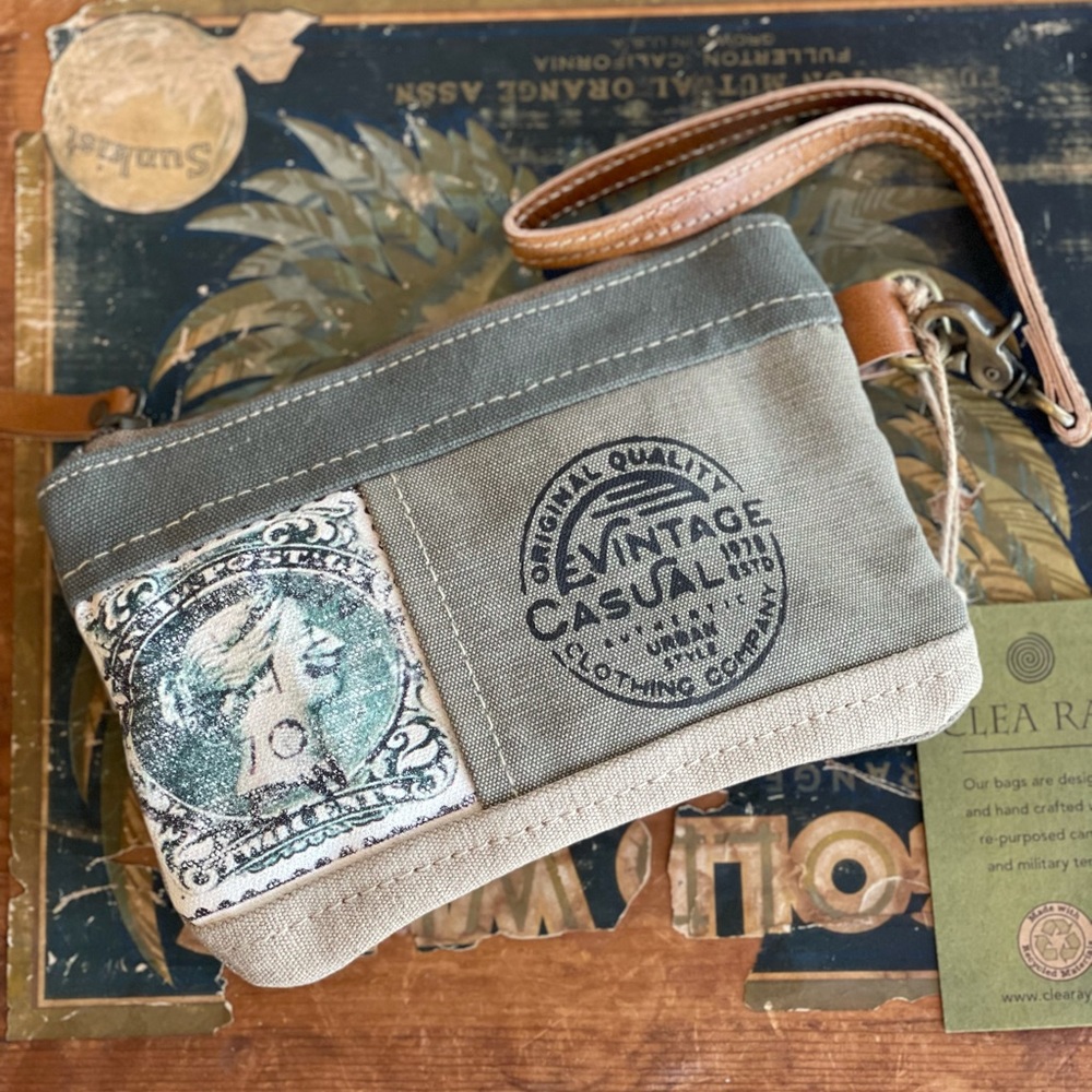 NWT Clea Ray Stamp Canvas Wristlet Pouch